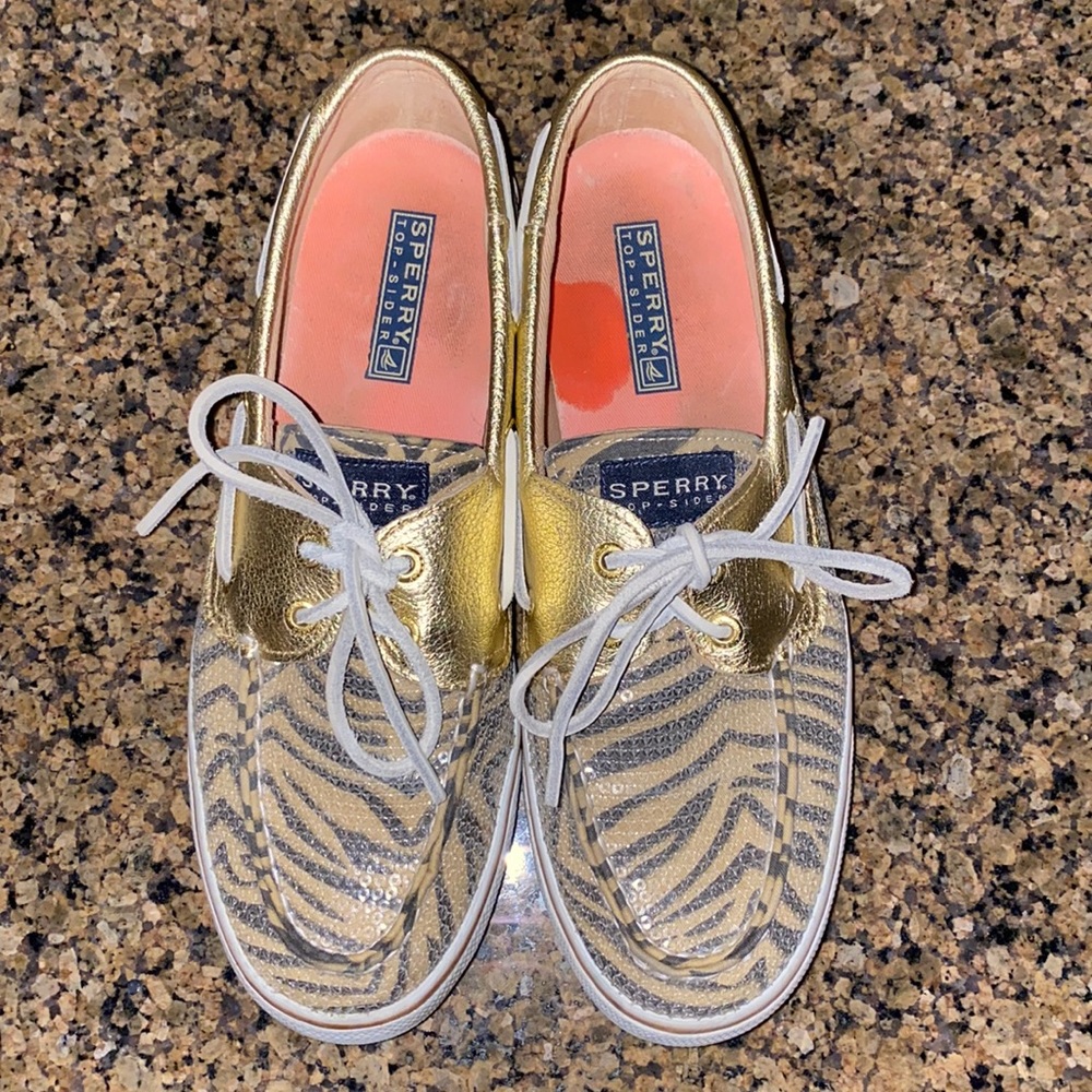 Sperry Top-Siders. Zebra and clear sequence fir a shimmer look. Size 7.5. Clean
